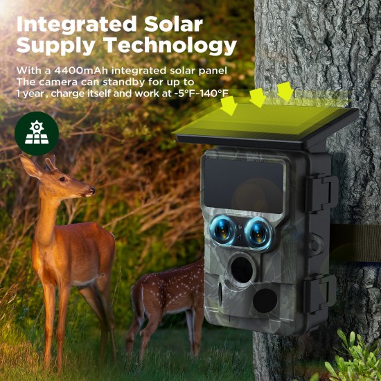 Campark TC22 4K Trail Camera WiFi Dual Lens Solar Power Integrated Game Camera with Starlight Night Vision