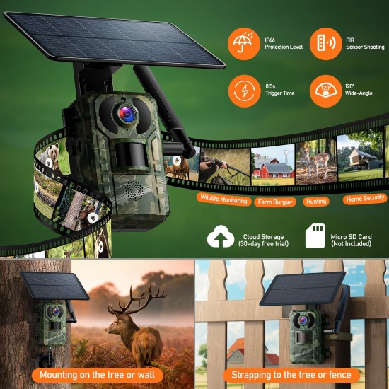 Campark TC25 2K 4G LTE Cellular Trail Camera Solar Power Wildlife Camera with Motion Detection and Instant Notification