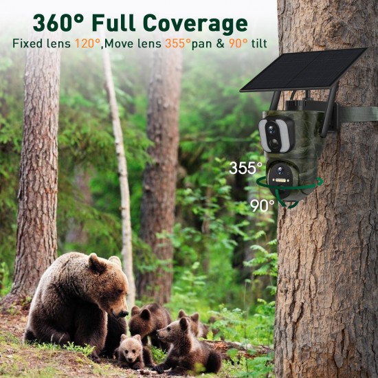 Campark TC26 4G LTE 1080P Dual Lens Trail Camera with Solar Power Panel,Watch in Real Time and No WiFi Limited, PIR Motion Detection
