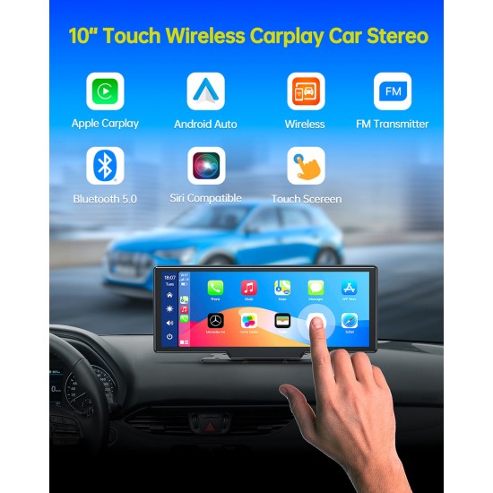 Campark RC06 Touchscreen Car Stereo for Apple Wireless Carplay Android Auto, 9.26 Inch GPS Navigation for Car