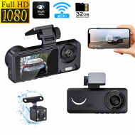 Dash Cam 1080P HD Triple-Lens Recording 3-Cam DVR Night Vision Wi-Fi  Car Camera with 32G Card Dash Cam 1080P HD Triple-Lens Recording 3-Cam DVR Night Vision Wi-Fi  Car Camera with 32G Card