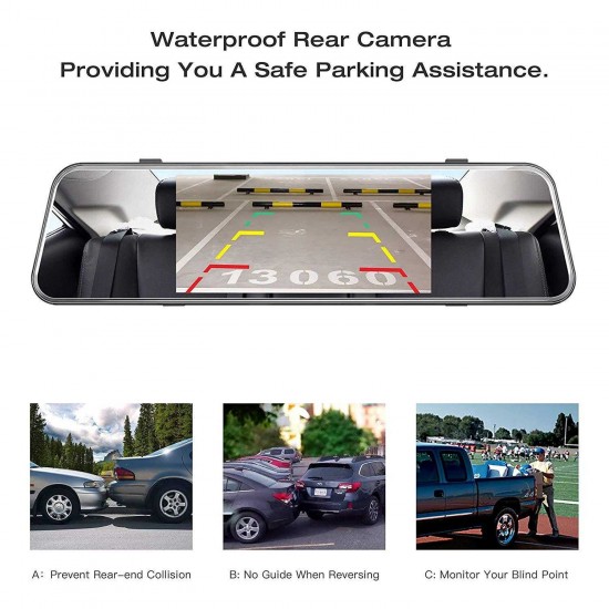 Campark R5 Video Streaming Rearview Mirror Dual 1080P Touch Screen Dash Cam and Backup Camera                  